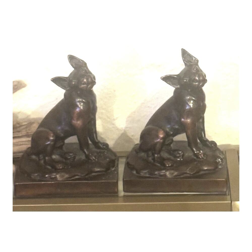 1920's Art Deco Paul Herzel French Bulldog Mickey Bookends Pompeian Bronze Co